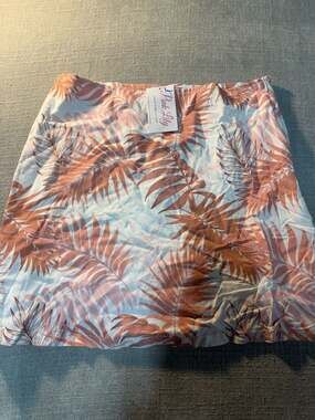 Pink Lily Palm Leaf Print Mini Skirt